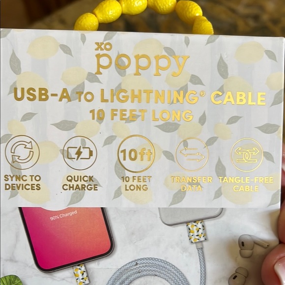 XO Poppy | Lemon 10 ft Charging Cable - Picture 5 of 6